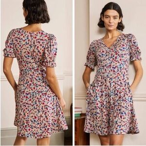 Boden Puff Sleeve Ditsy Floral Dress Riviera